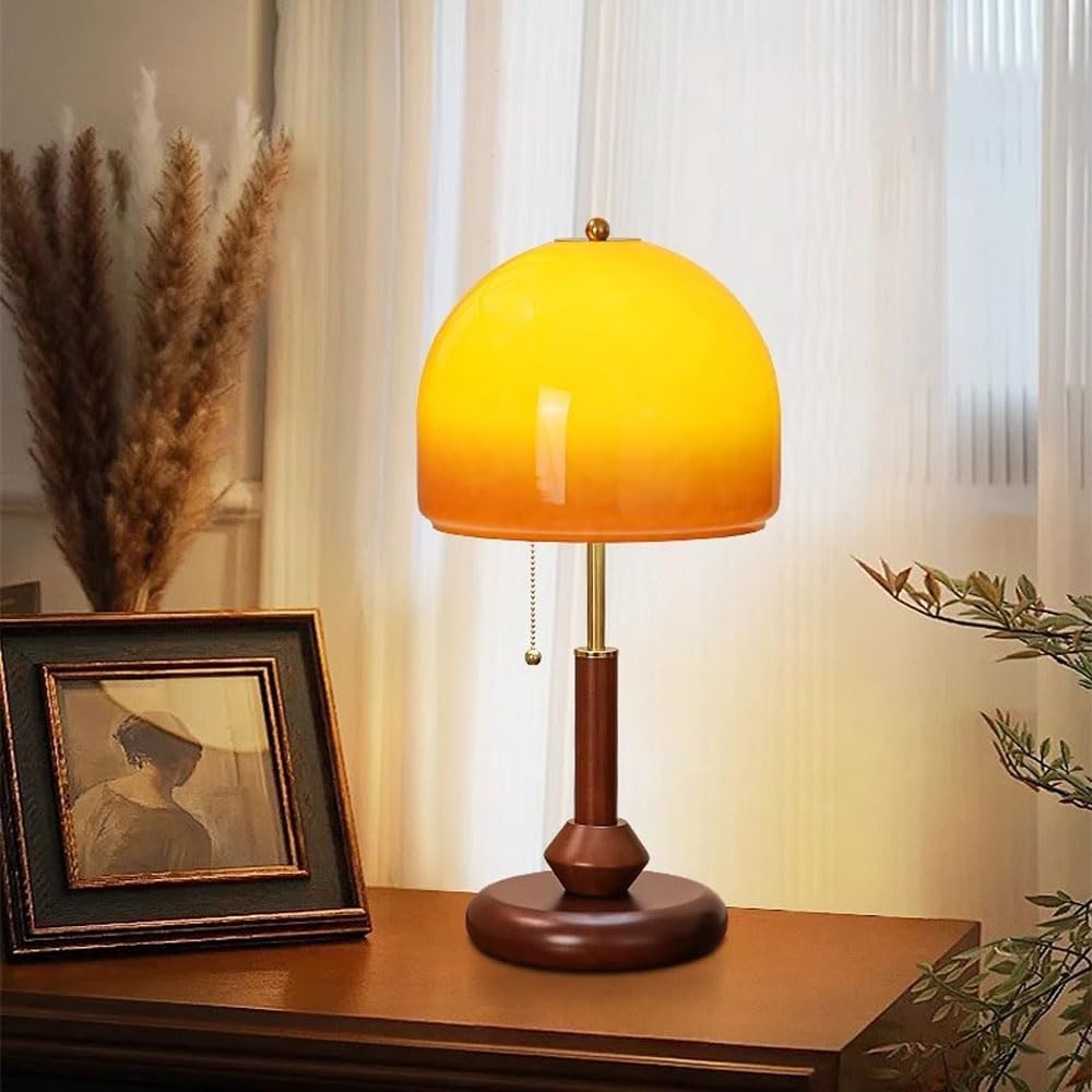 lampka nocna, Lampa nocna E27 z włącznikiem łańcuszkowym, drewniana, do salonu