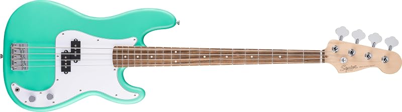 Bajo de precisión para principiantes de la serie Debut de Squier, verde espuma de mar | Bajo eléctrico de arranque, clases gratuitas incluidas, garantía de 2 años, acabado de uretano satinado, ideal para principiantes