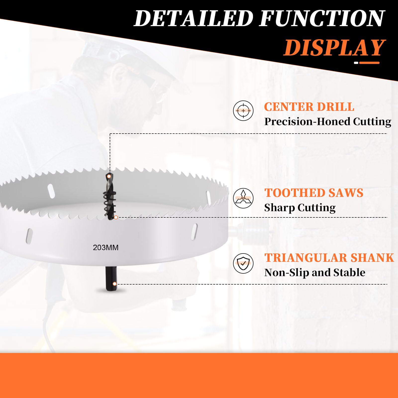 METALLIXITY Bi-Metal Hole Saw 8", M42 HSS Circular Head 203mm Hole Cutter with 2 Pilot Drill Bits - Image 3