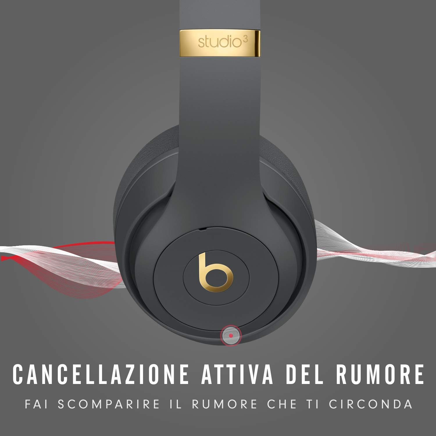 beats Studio3 Wireless Cuffie con cancellazione del rumore – Chip per cuffie Apple W1, Bluetooth di Classe 1, cancellazione attiva del rumore, 22 ore di ascolto – Diepgrijs Grigio - Immagine 3