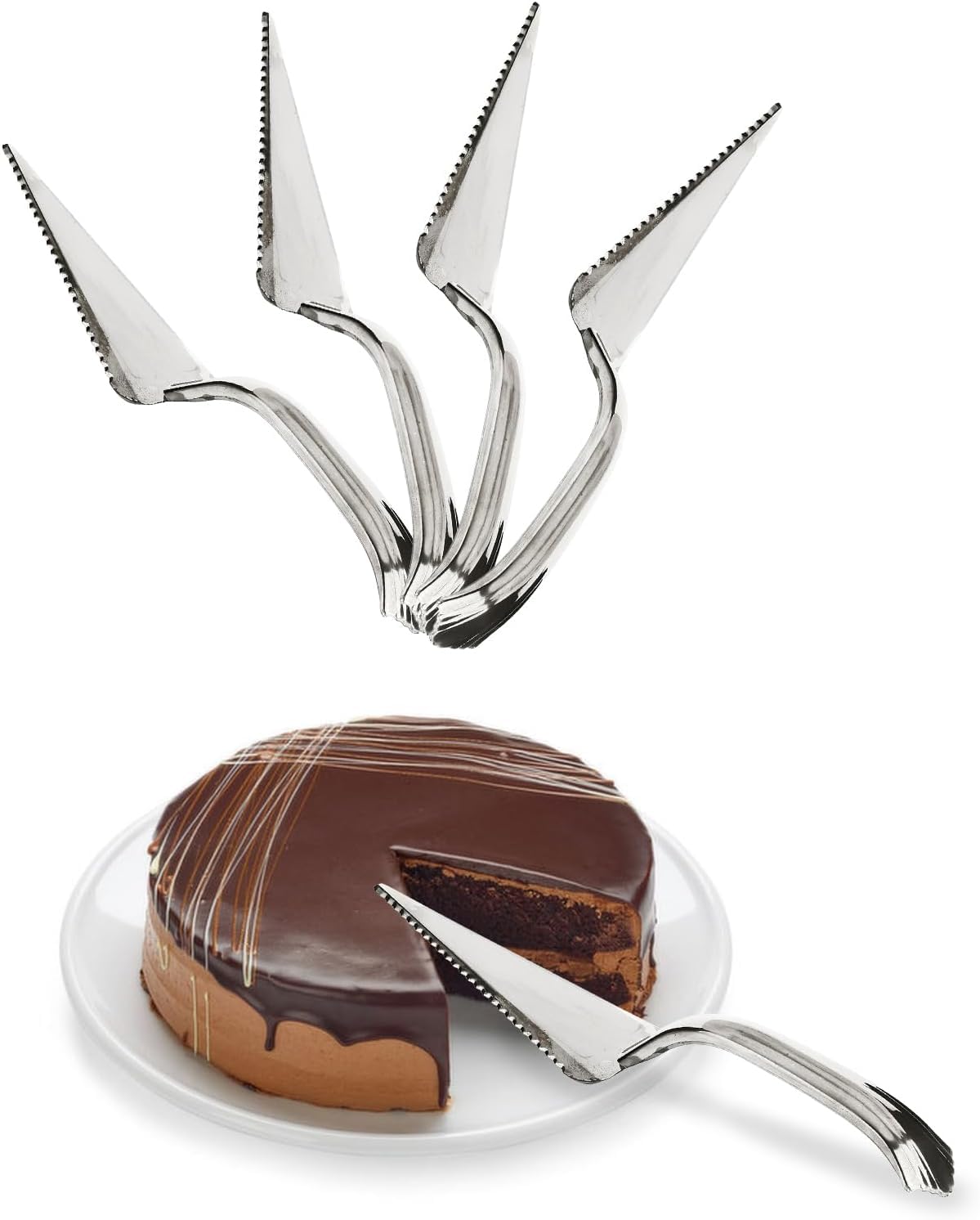 PARTY BARGAINS [4 Pack] Silver Disposable Plastic Cake Cutter, Heavy Duty Kitchenware Cake Slicer Serving Utensil for Pound Cake, Sponge Cake, Chiffon Cake, Foam Cake, Cheesecake