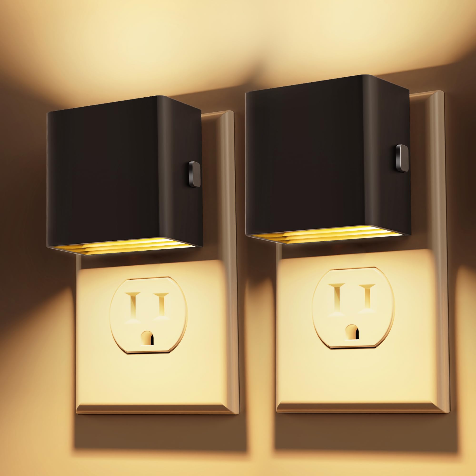 L Lohas Lot de 2 veilleuses LED à fixer au mur avec capteur de lumière, blanc chaud 3000 K, décoration moderne pour salle de bain, couloir et cuisine