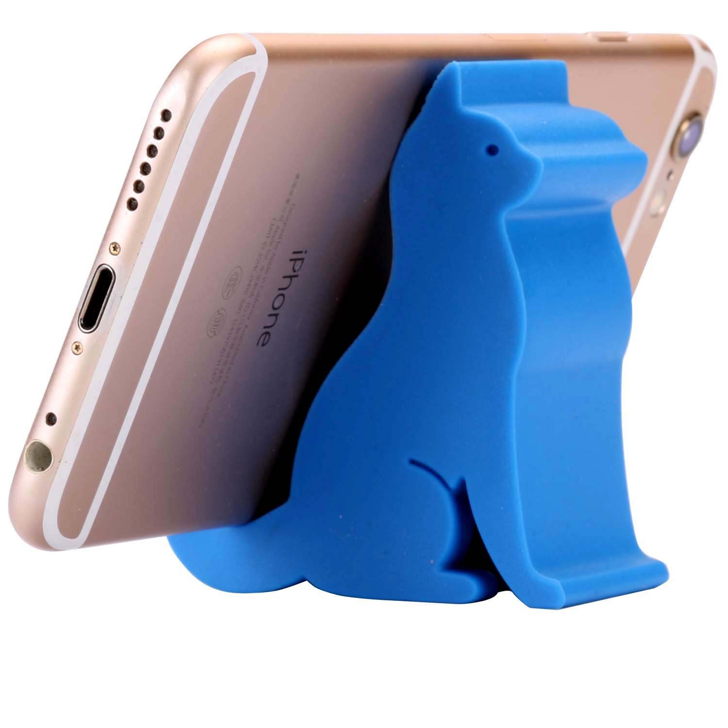Plinrise Mini Cat Shape Cute Cell Phone Mounts Phone Stand Candy Color Creative Material of ABS, for Phone(Blue)