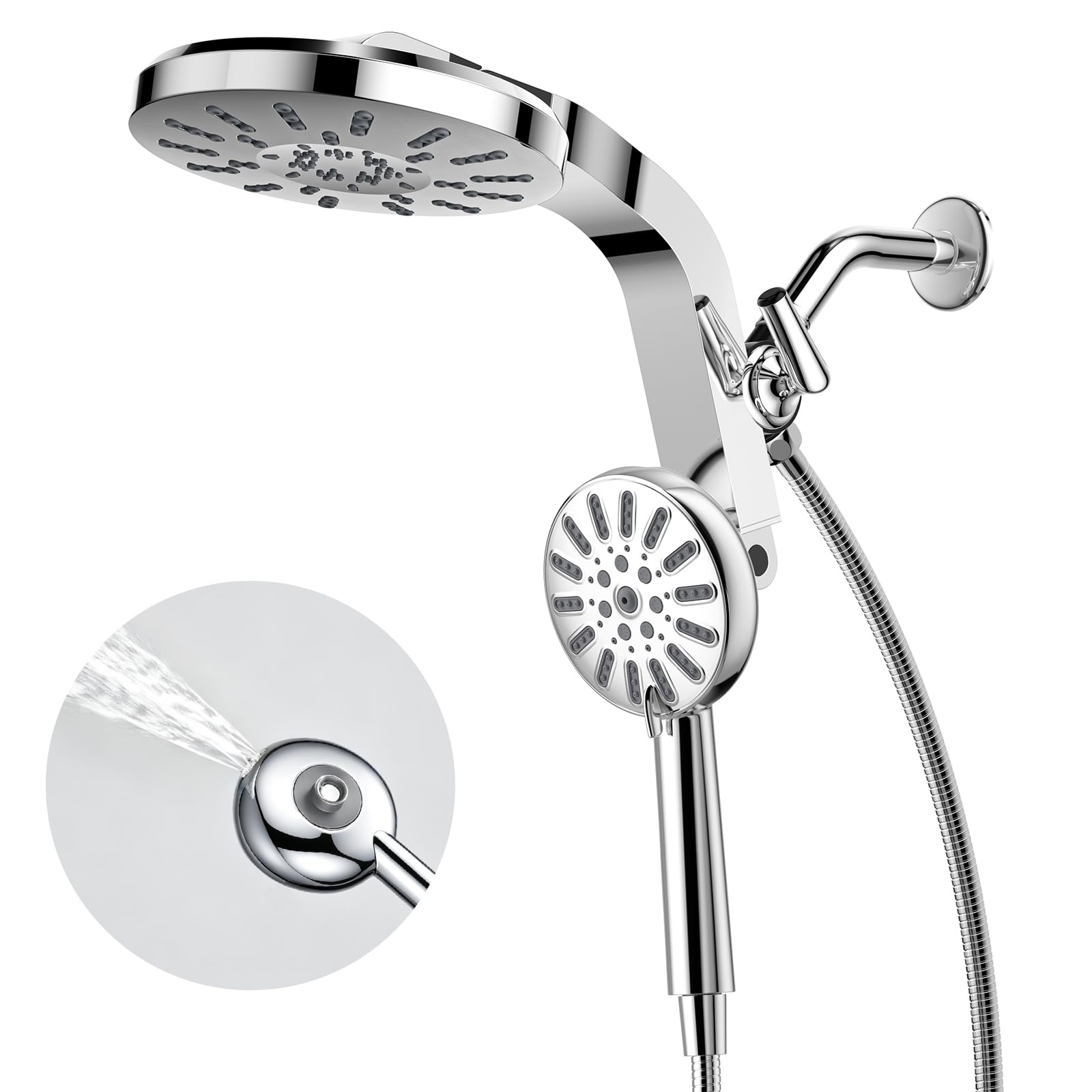 INAVAMZ High Pressure Rain Shower Head Combo with Magnetic Handheld Silver