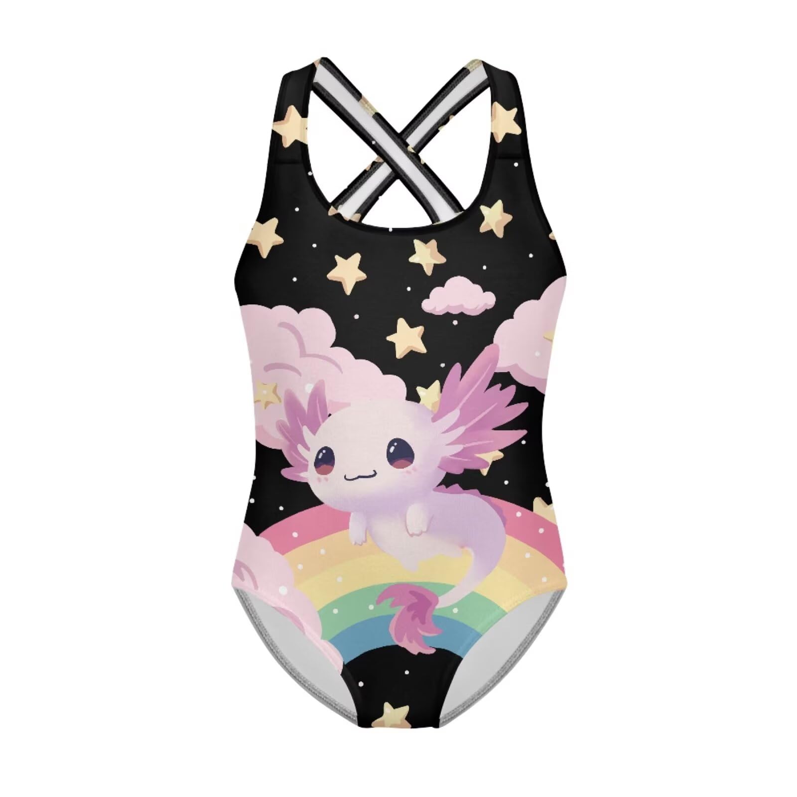 Girls One Piece Swimsuits Axolotl Cross Back Swimwear Beach Summer Quick Dry Beach Bathing Suit