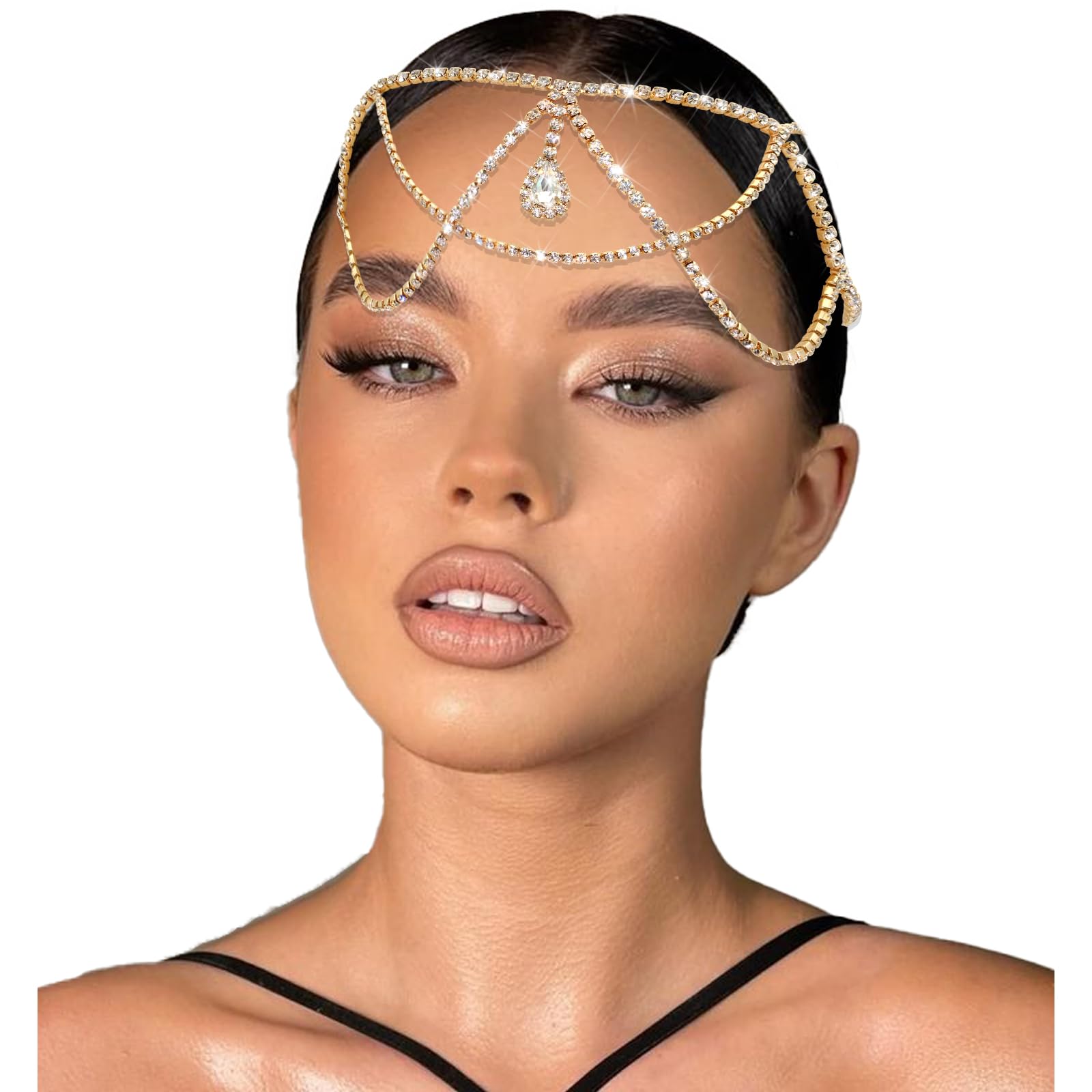 Amazon.com: VENOFEN Rhinestone Head Chain Jewelry Double Layered