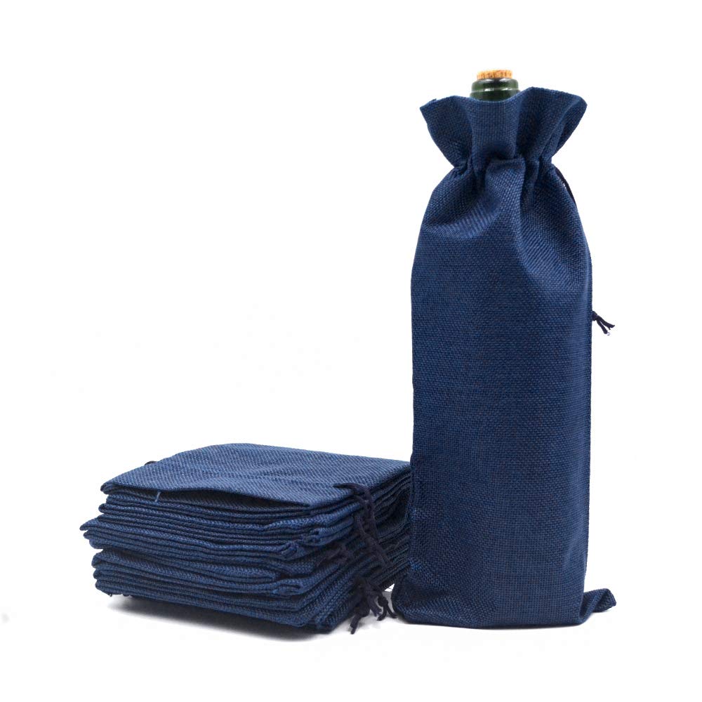 10 szt. woreczków na wino, ze sznurkiem, z juty, szampańskie, wino, na prezent, urodziny, wesele, imprezę, 35 x 14 cm (Royal Blue)