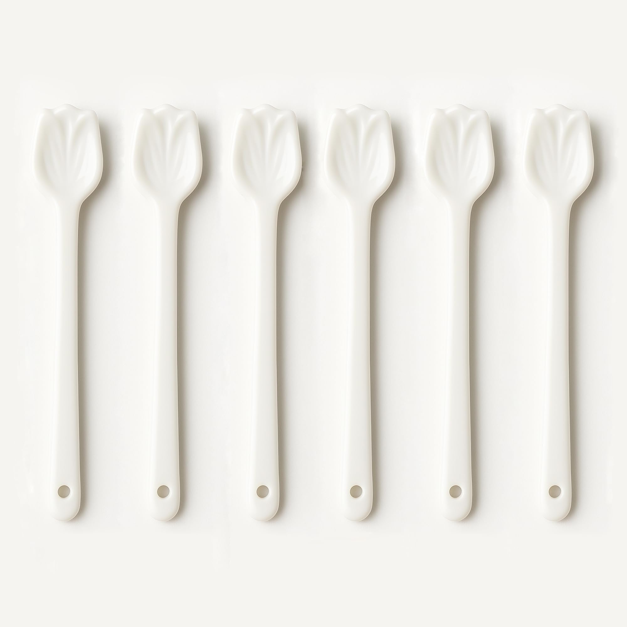 PTORIZNY 6pcs Ceramic Coffee Spoon Tulip Flower Porcelain Stir-stirring Spoon Teaspoon Creative Sugar Spoons Coffee Spoons for Dessert Mixing Drinks Egg (White)