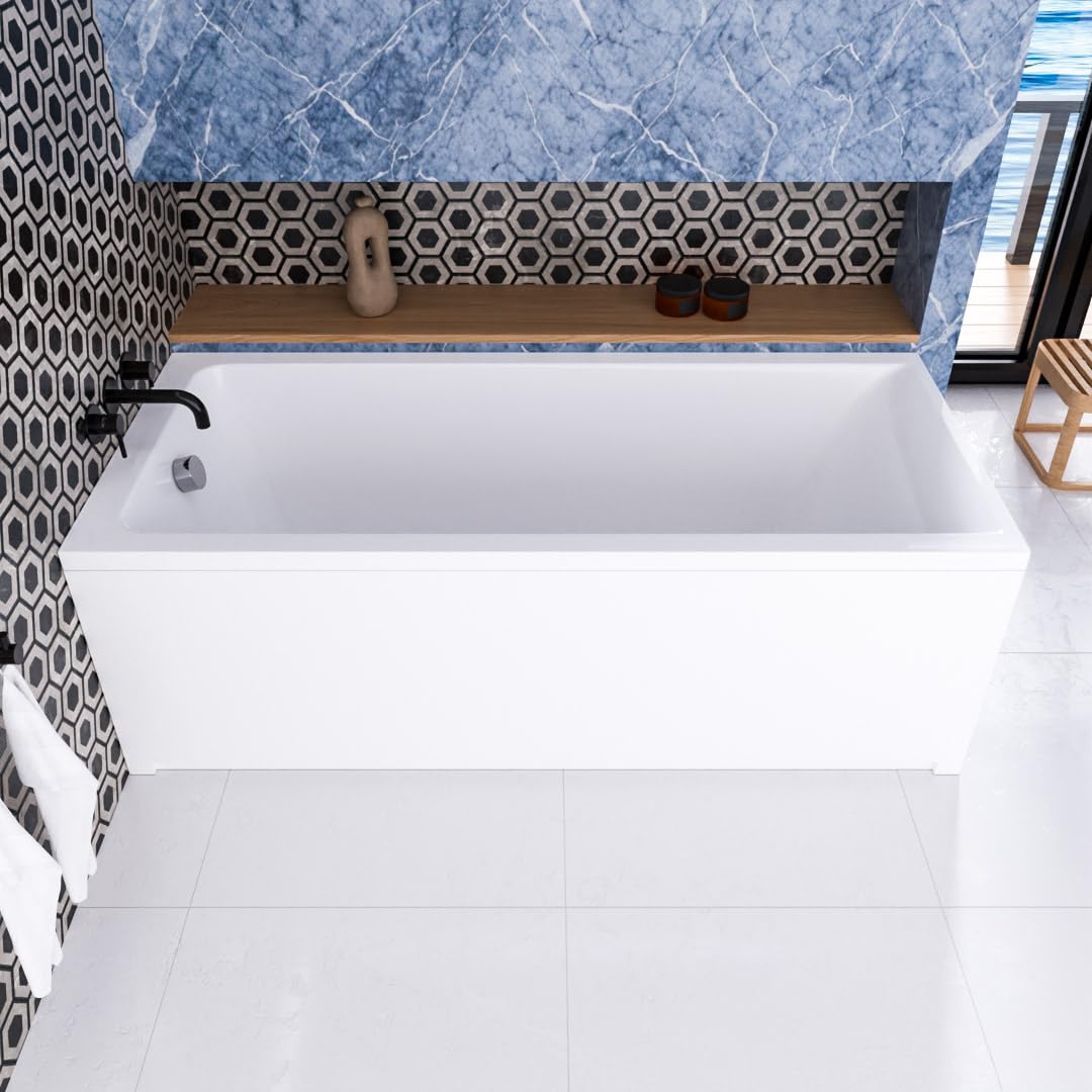 Wanna ECOLAM Savia 150x70 cm + obudowa | Nowoczesna wanna prostokątna, najwyższej jakości wanna akrylowa | Kompletny zestaw z odpływem, nóżki silikonowe | Design