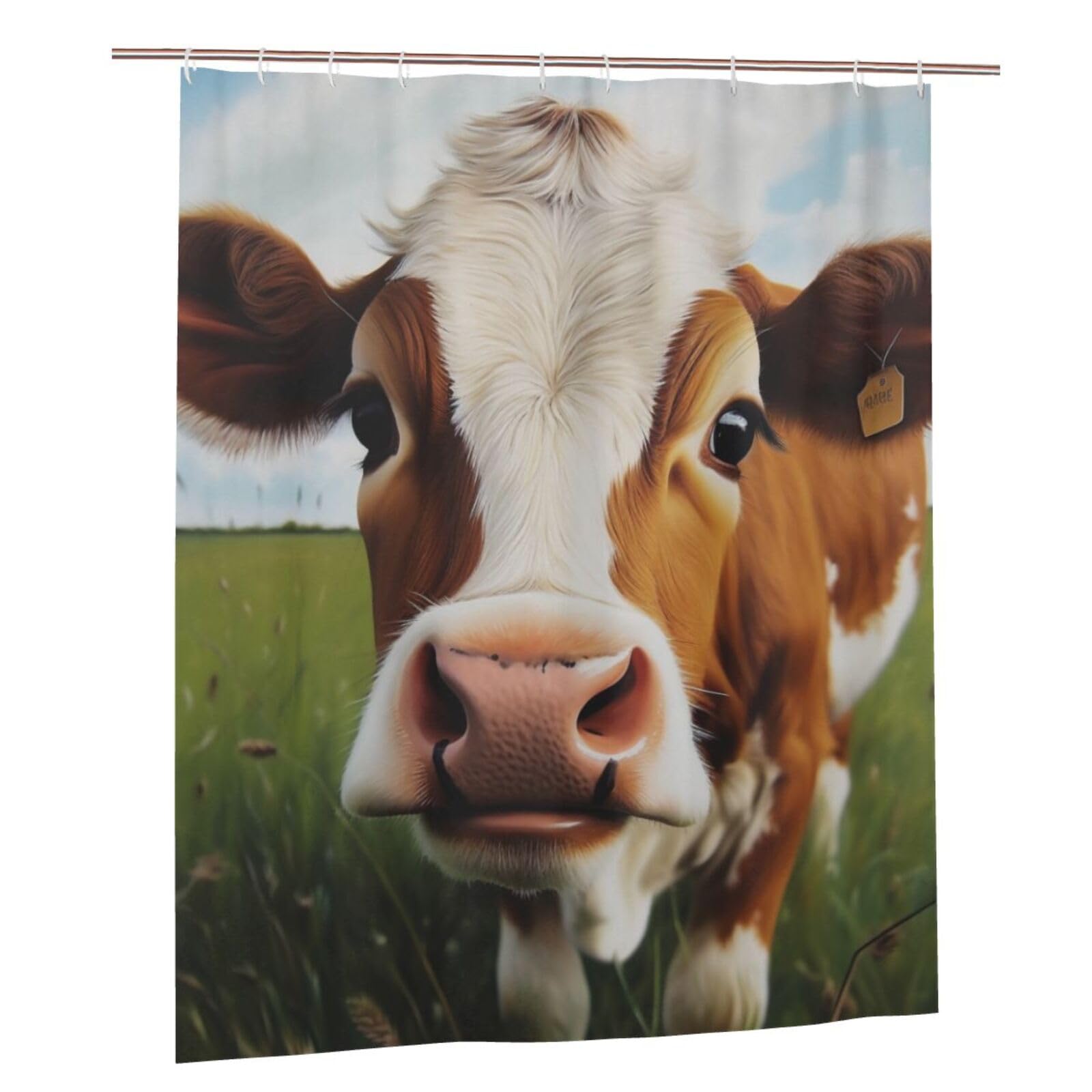 BWWHCCTI Cute Cow Printed Shower Curtain With 12 Plastic Hooks Opaque Quick Drying Waterproof Shower Curtains Sets For Bathroom 152x183 Cm