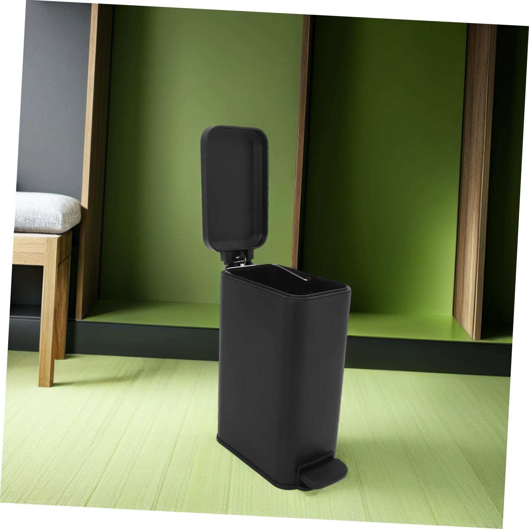 SEWACC Papelera Pedal Acero Inoxidable con Tapa y Base Delgada Cubo Basura Manos Libres para Oficina y Hogar Diseño Antiolor para Espacios Reducidos