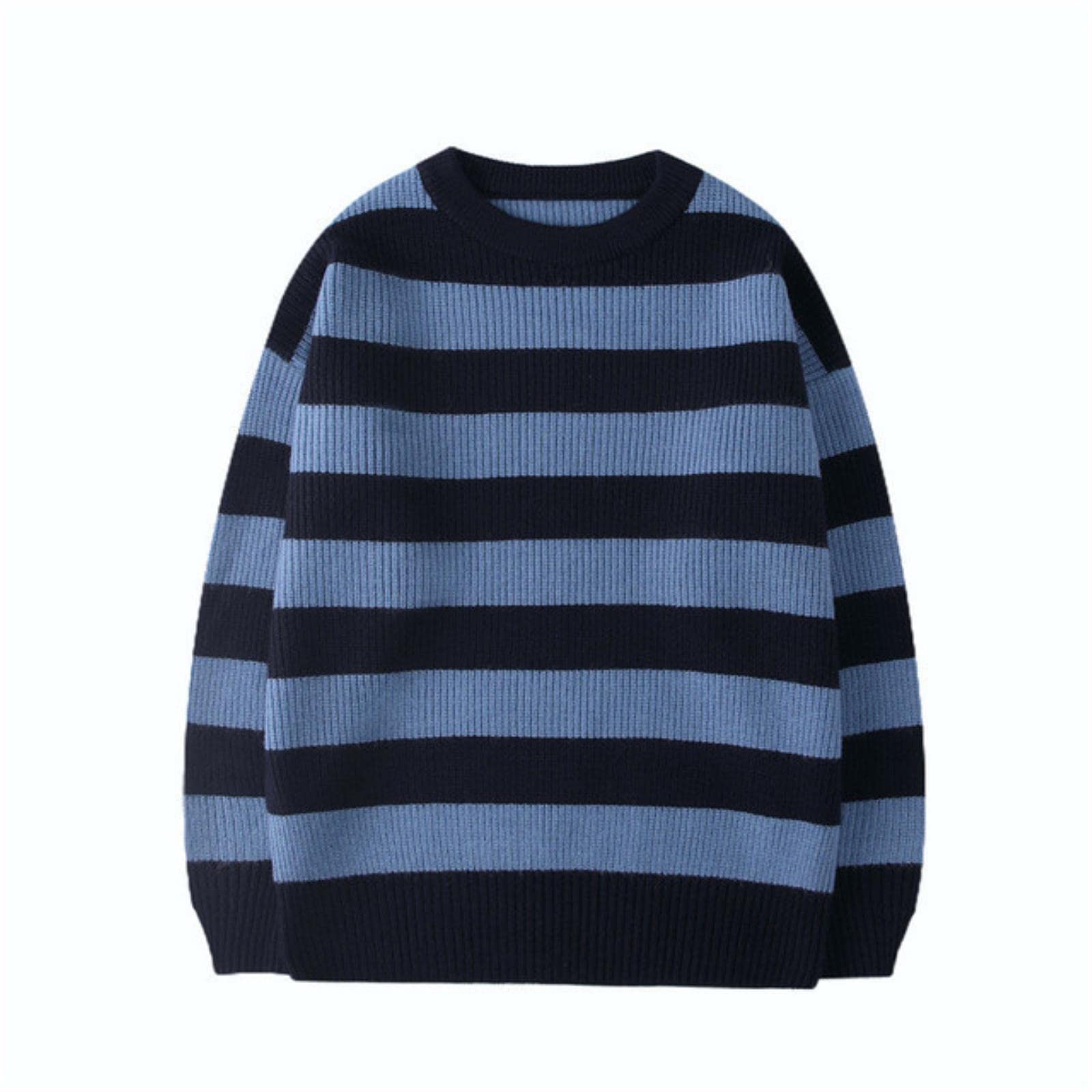 ZXCL Autumn Striped Knitted Sweater Casual Oversized Pullovers Tops Harajuku Loose Warm Jumper Women Sweaters Streetwear-3XL,Blue black