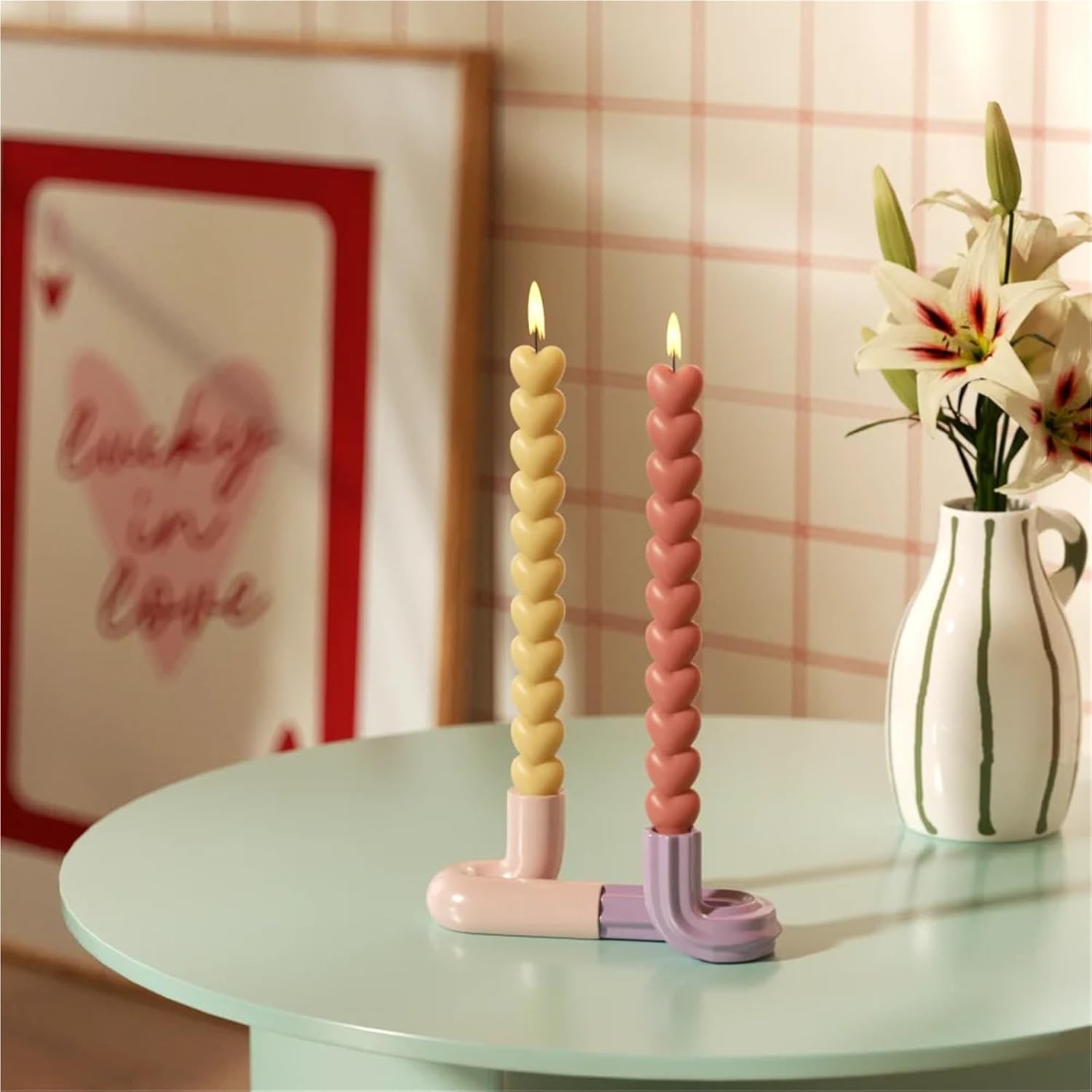 Stampi Per Candele Stampo in silicone for candele, cono a forma di cuore, profumato fai da te, decorazione for la casa(5xStabilizer)