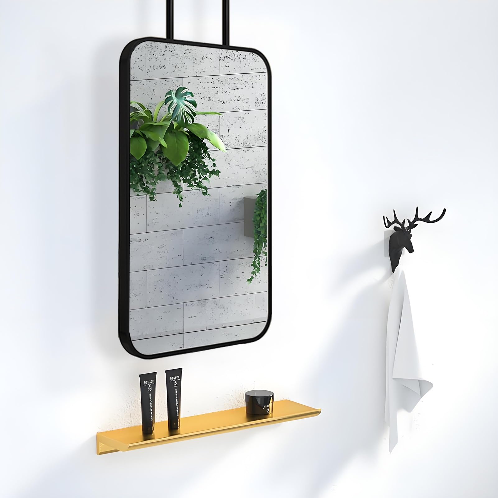 FGXHHS Bathroom Modern Simple Decorative Mirrors, Wall-Mounted Rectangular Ceiling Hanging Mirror Black Metal Frame Shaving HD Mirror(50cmx70cm)