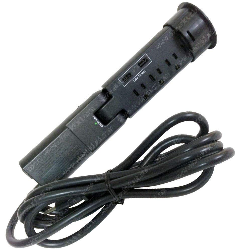 Electriduct Desktop Pull-Up PowerTap Grommet with Surge Protector and USB Charger 2.4 Amp (Black) - 3 Pack