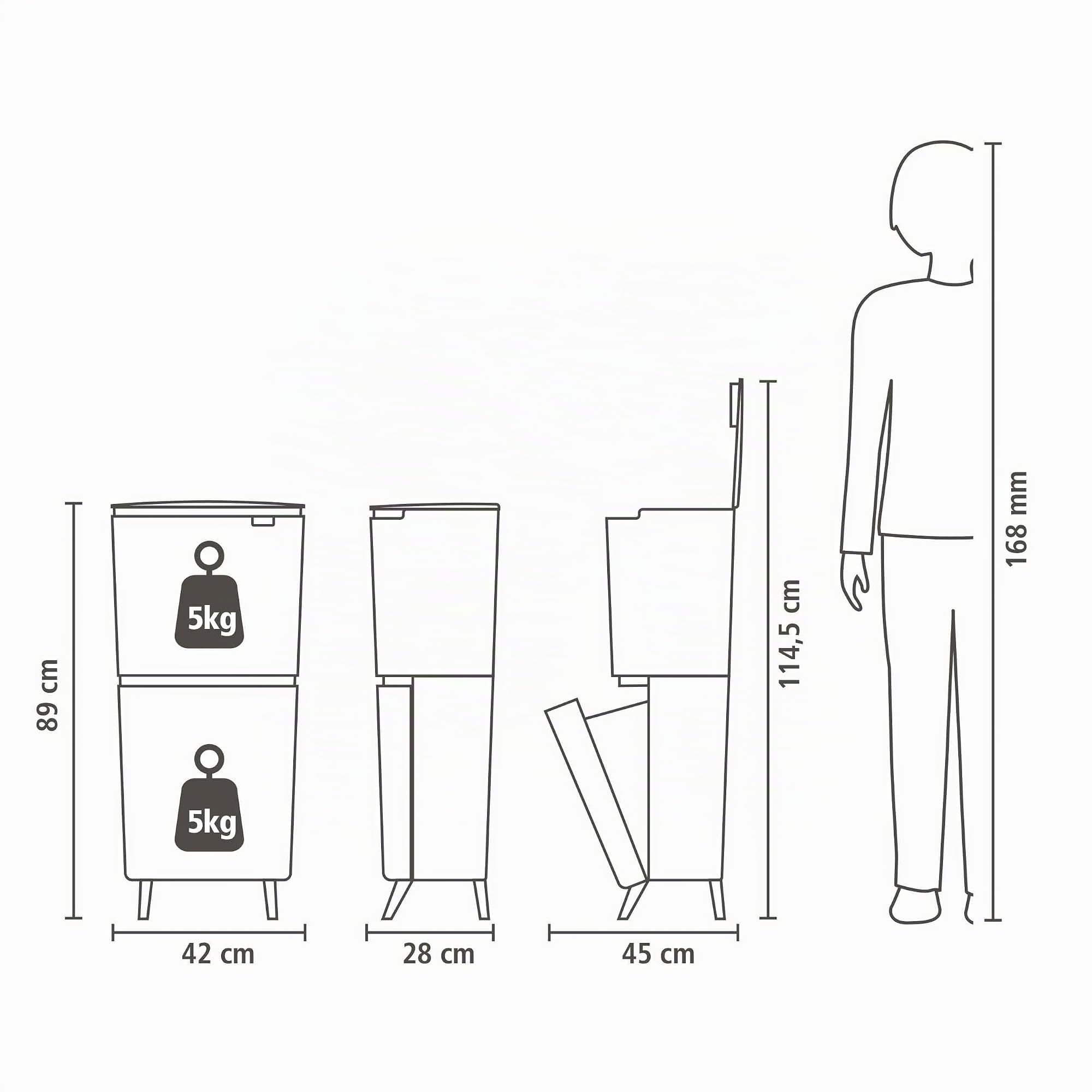 Brabantia SortUp Abfalleimer 20+25 Liter (Soft Beige), Mülleimer mit Deckel mit herausnehmbaren Behältern, schlankes Mülltrennsystem für die Küche mit sanft schließendem Deckel