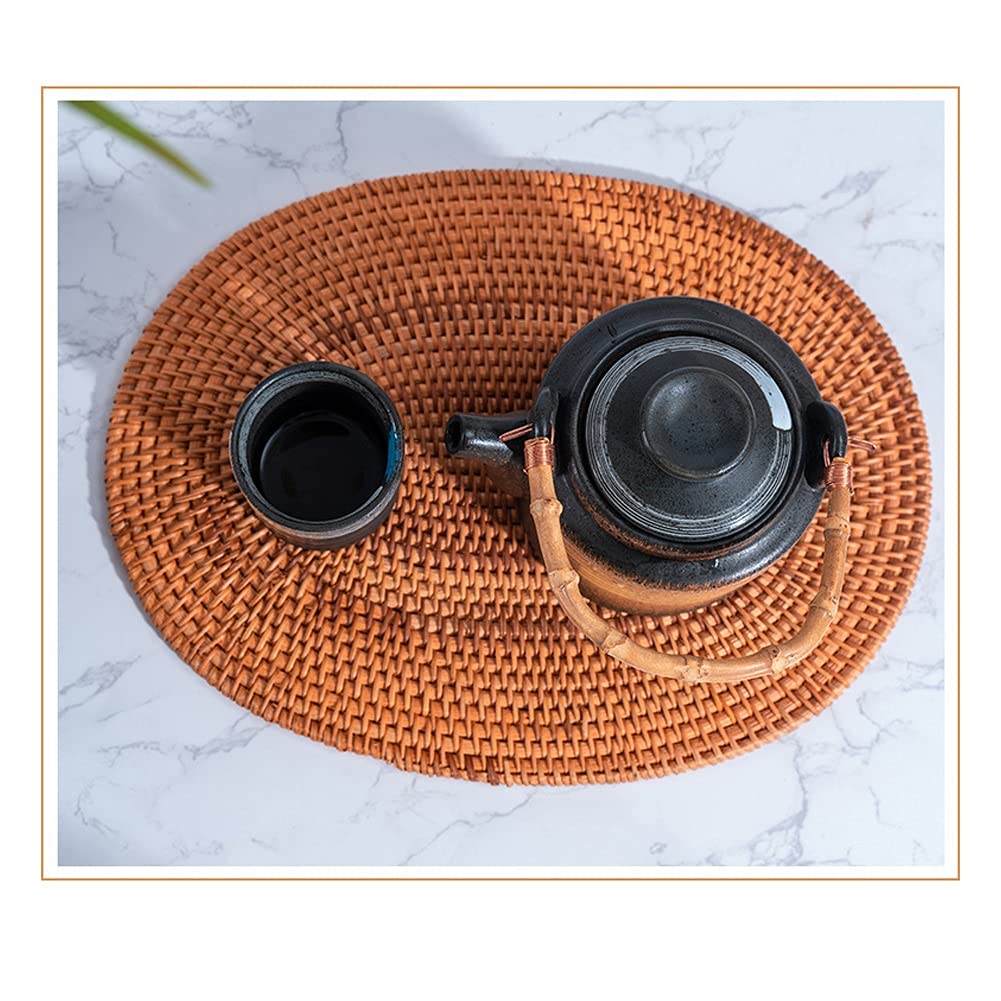 Juego de Salvamanteles Manteles Individuales Oval Tejidos de Rota, Manteles Trenzados Naturales, Manteles Individuales de Mimbre de Ratán para Mesa de Comedor Café (Size : 6 Pack)