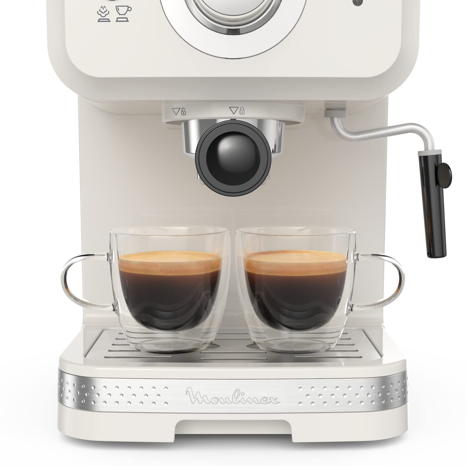 Moulinex Cafetera espresso ajustes manuales, accorio baristas, calentador tazas, blanco