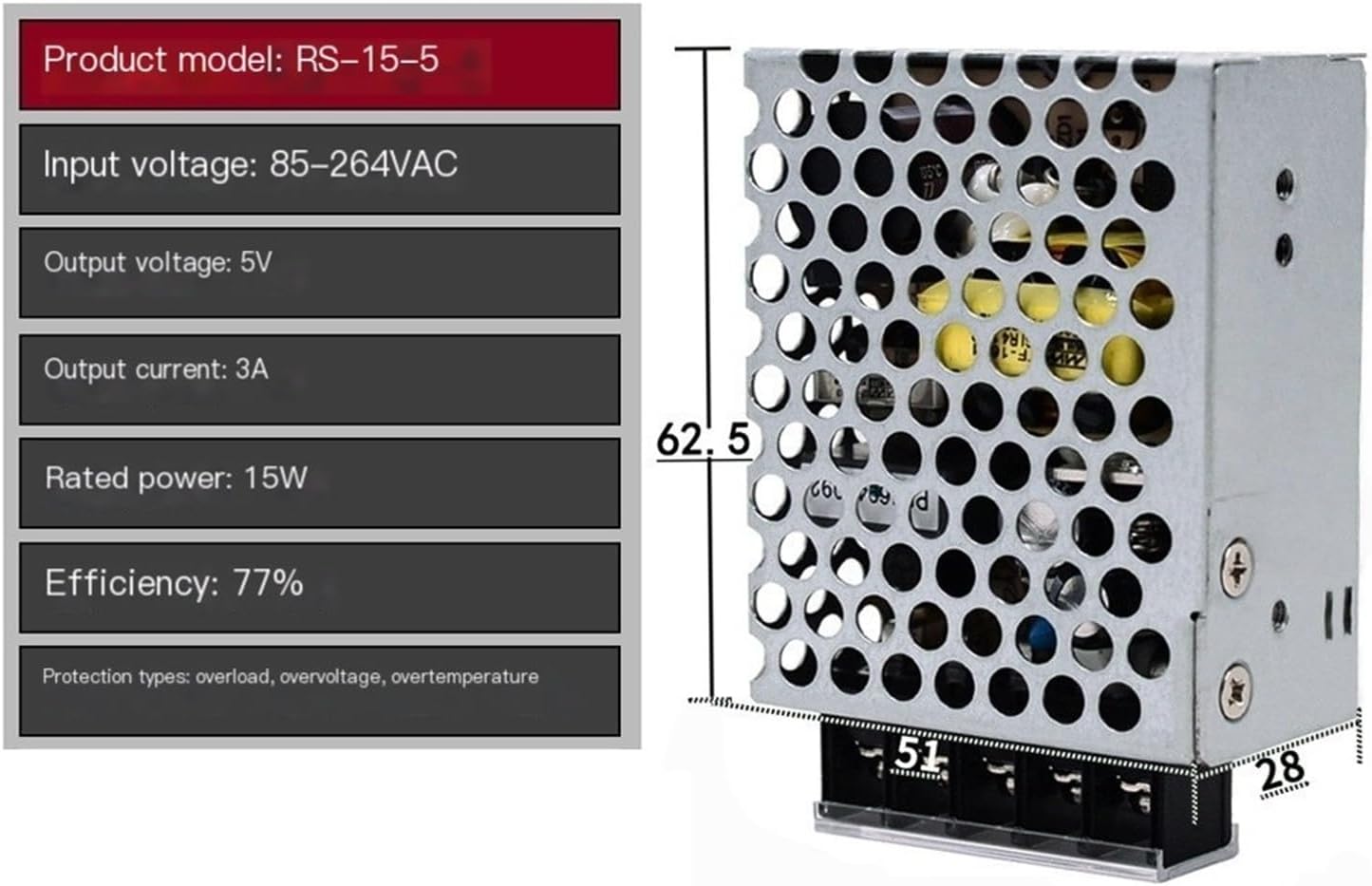 RS-15W 5V 3A スイッチング電源 12V/24V DC DCモジュール 3.3/15/48V 安定器(RS-15-12 |