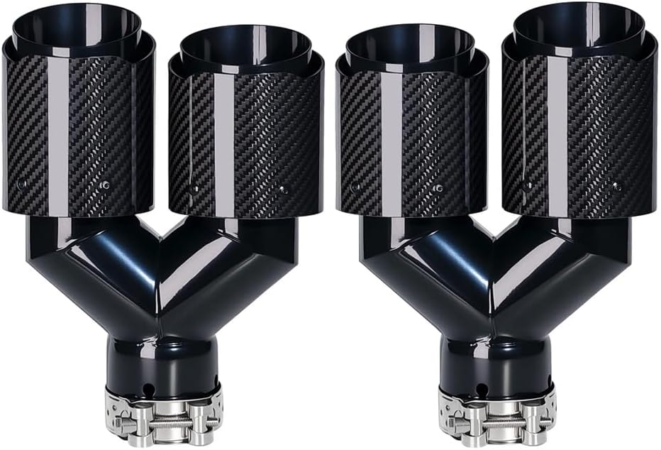 2.5-Inch Inlet 3.14-Inch Outlet Set of Dual Car Exhaust Tips Two Piece Stainless Steel Carbon Fiber Tailpipe Exhaust Pipe Tail Throat Tail Pipe GlossyBlack