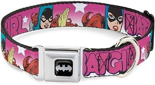 Buckle-Down Seatbelt Buckle Dog Collar - BATGIRL Bubble Letters w/Stars Pink/White - 1" Wide - Fits 15-26" Neck - Large