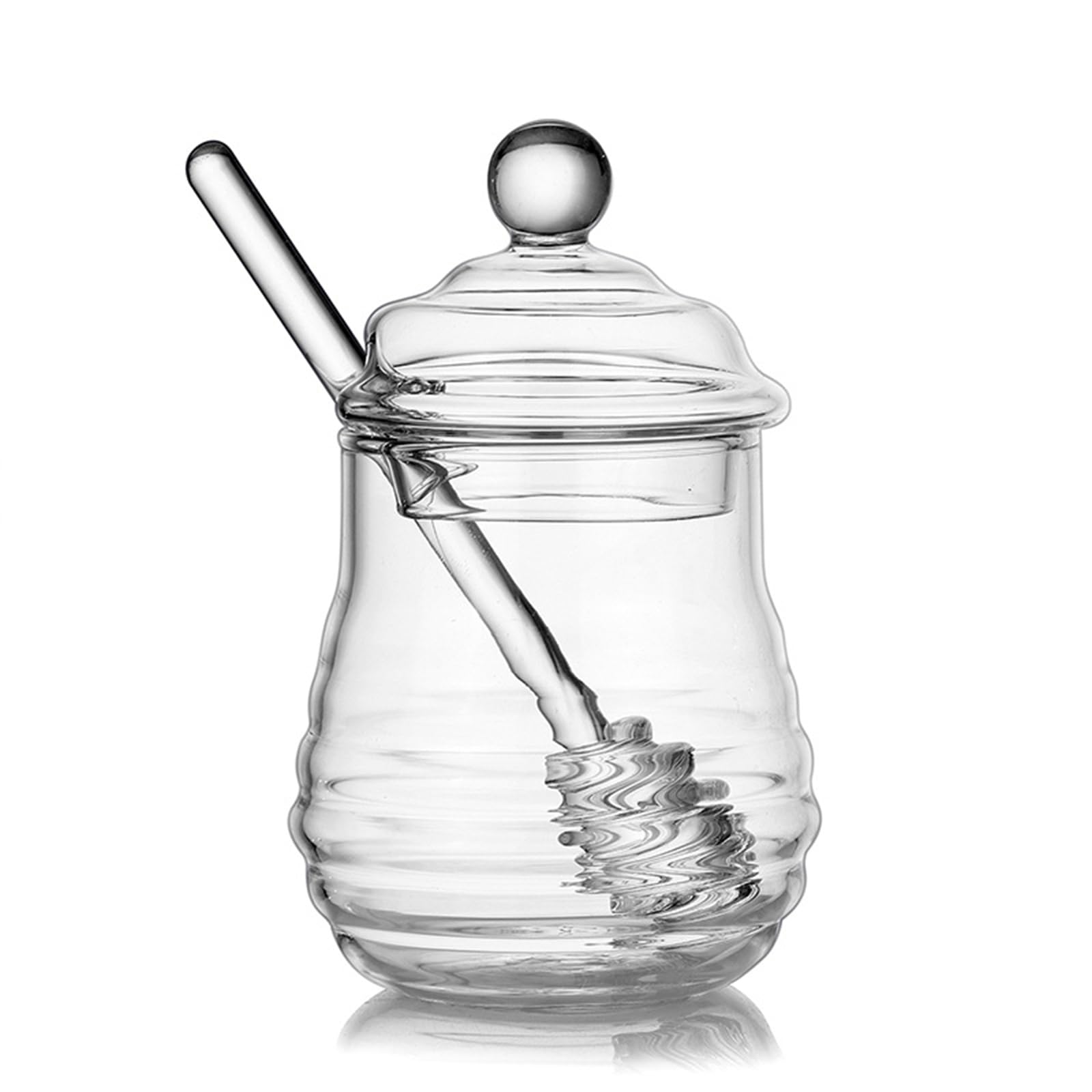 Tsophreniq High Borosilicate Glass Honeys Dispenser for Easy Open Serving on Breakfast Beverages and Toasts Glass Honeys Dispenser