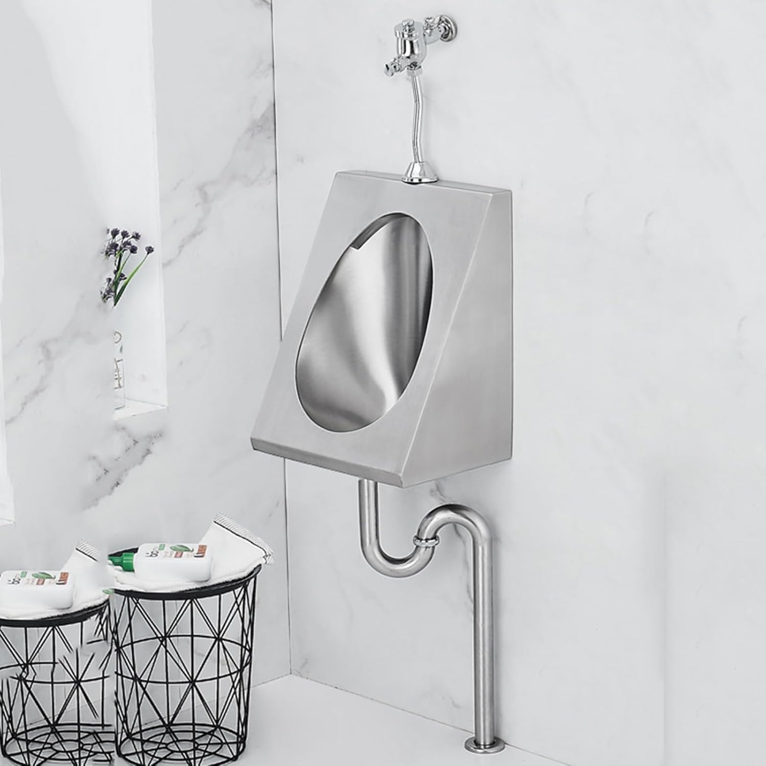 Urinario de inducción de acero inoxidable para hombres, inodoro público, cerámica sanitaria, orinal de descarga para familias, hoteles, escuelas, solución de baño de alta eficiencia, diseño fácil de