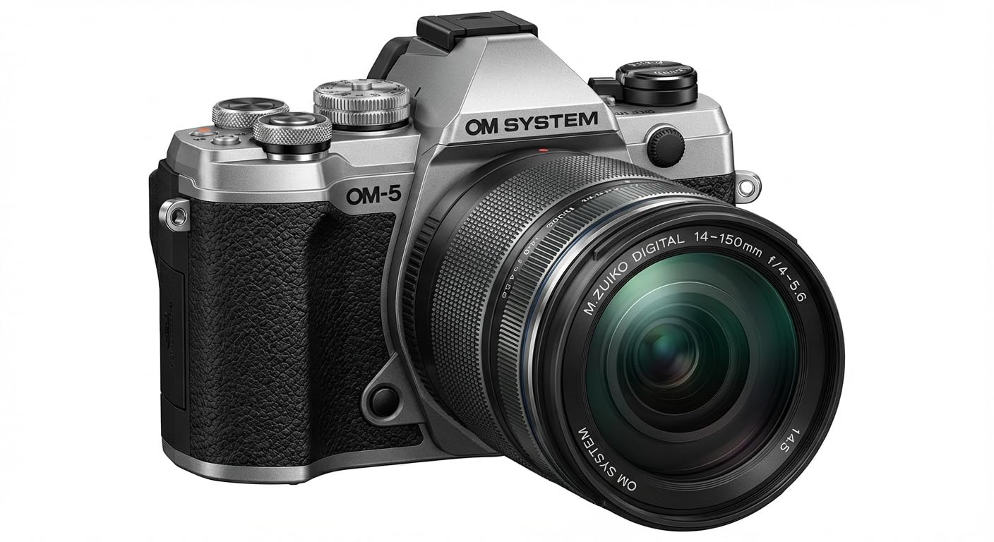 OM SYSTEM OM-5 Mark II Micro Four Thirds Systemkamera Inkl. M.Zuiko Digital 14-150mm F4-5.6 II Objektiv,20 MP Live MOS-Sensor,5-Achsen-Bildstabilisierung,IP53-Wetterschutz, Handheld HighRes Shot 50 MP