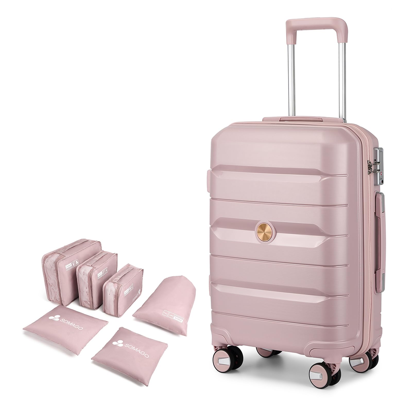 Somago 28 Inch Luggage With Spinner Wheels Hard Shell Polypropylene Suitcase with TSA Lock and YKK Zipper,Nude Pink