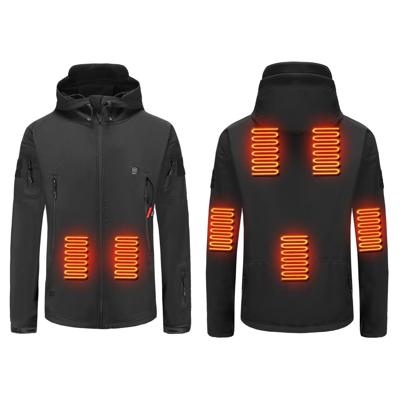 Męska Kurtka Grzewcza Z Kapturem, Wiatroszczelna Wodoodporna Zimowa Kurtka Polarowa Kurtka Outdoorowa Typu Soft Shell Do Narciarstwa I Turystyki Pieszej