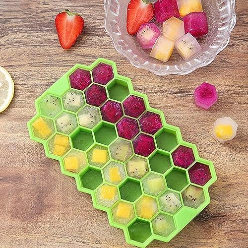 Image of Flexible Silicone Honeycomb 37 Cavity Ice Cube Tray with Lid for Freezer Moulds Small Cubes Whiskey Fridge Bar Soft Ice Cube Tray -Color May Vary-[ 1-PCS ] [ Multicolor ]