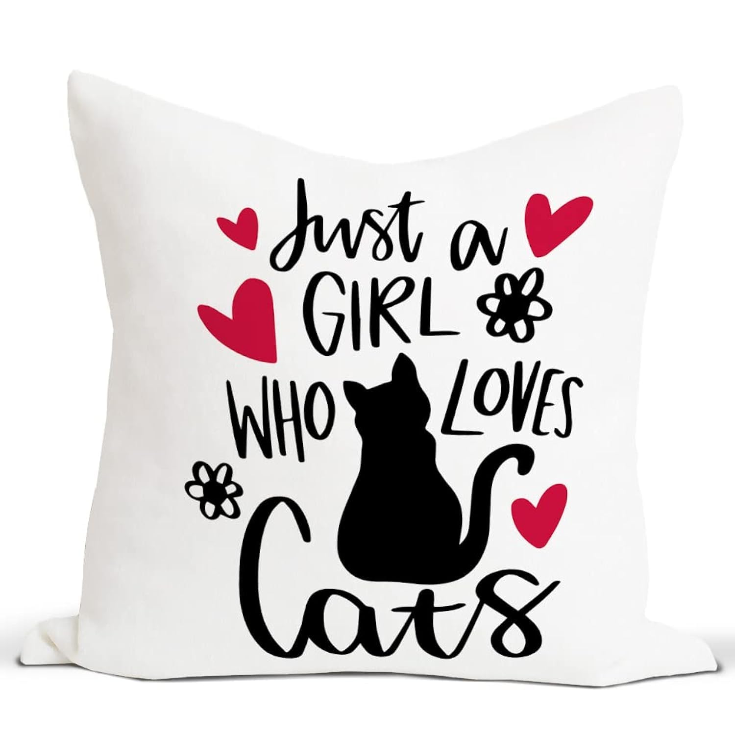 Rusenbao Just a Girl Who Loves Cats Throw Pillow Covers Decorate Kids Girls Funny Room 18x18 Inch Pillowcase