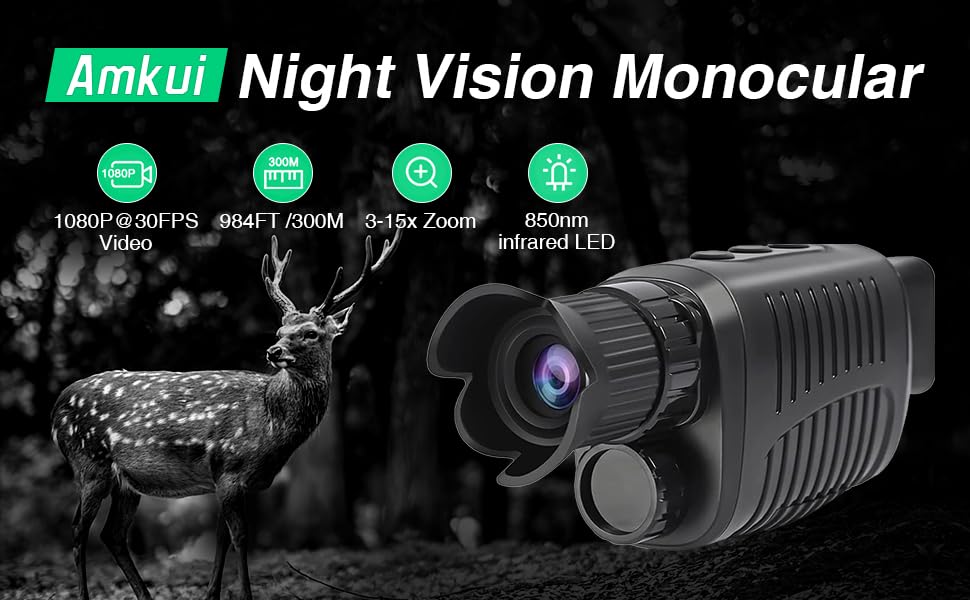 Garvee Monocular Digital Visión Nocturna R7 - Visor Nocturno Infrarrojo 1080p Fotos y Vídeos, Largo Alcance en Oscuridad Total, Ideal para Caza, Camping, Senderismo y Vigilancia, Negro