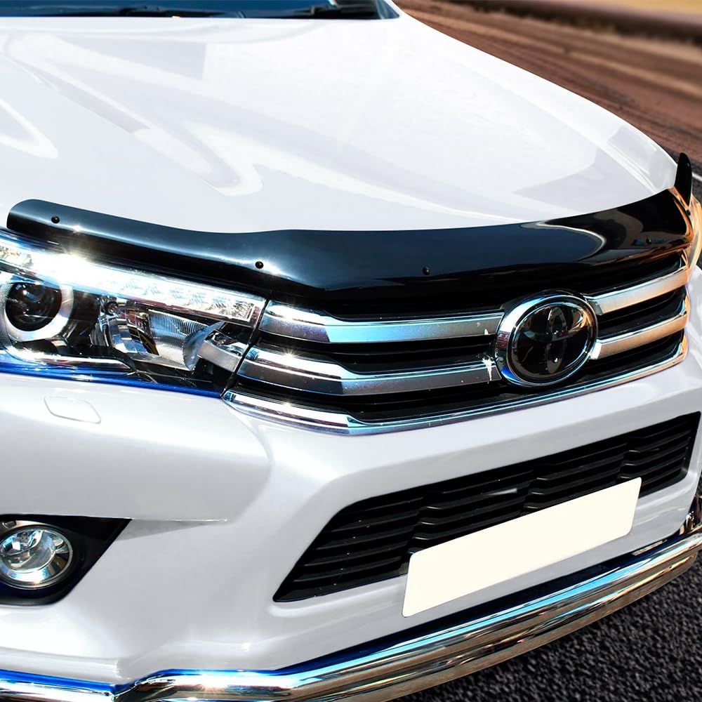 Deflector de capó para Toyota Hilux 2016-2020, protector contra insectos y salpicaduras para Duty Comfort Executive Invincible Todas las cabinas, acrílico PMMA resistente a UV, negro brillante