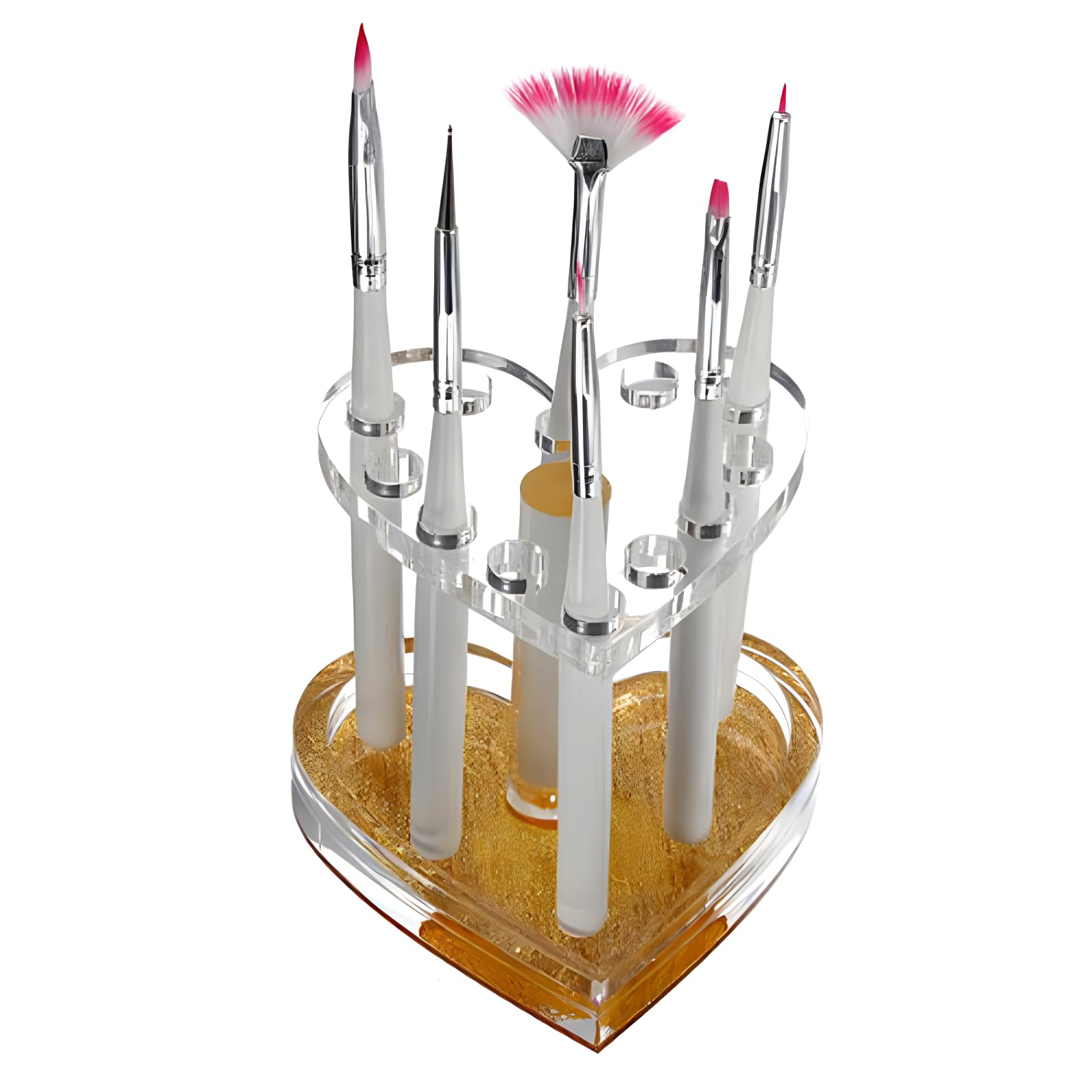 YOFAN Golden and Clear 12 Holes Acrylic Makeup Pen Holder, Heart Shaped Nail Manicure Makeup Brush Storage Holder