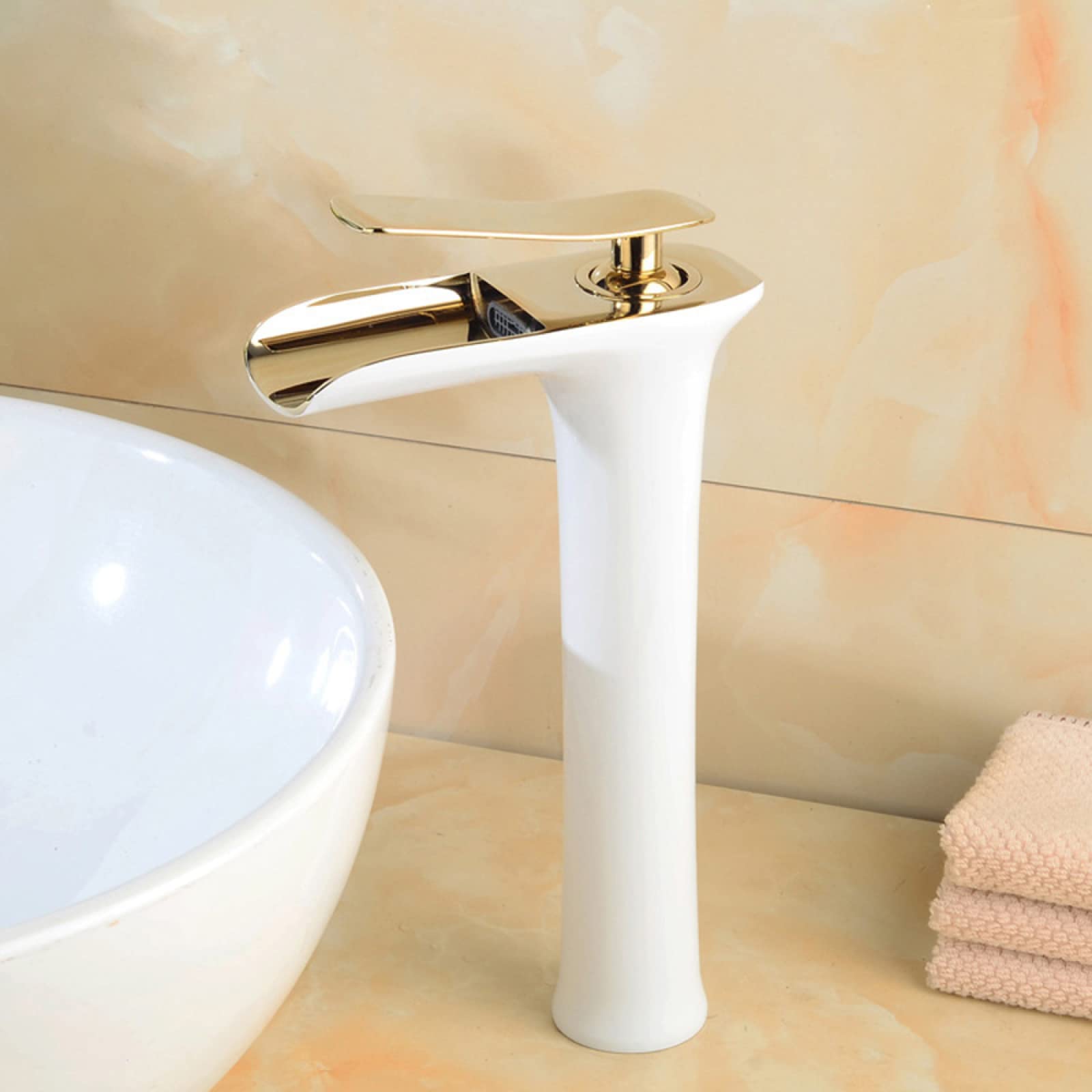 Robinet mitigeur de salle de bain cascade haut or blanc poignée unique
