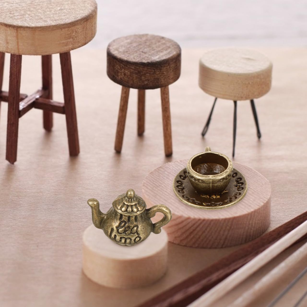 9pcs Miniature Metal Teapot Set for Dolls House Furniture Tiny Teapot Tea Cups for Micro Landscape Decoration for DIY Projects Photo Props - Image 2