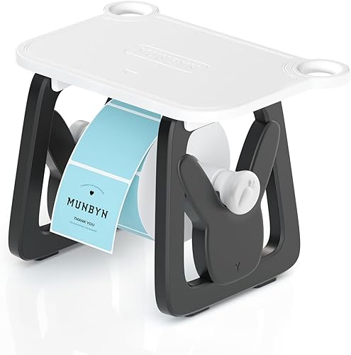 MUNBYN Label Holder for Rolls and Fanfold Labels, Thermal Sticker Holder for Desktop Thermal Printer, Accessory Supplies for Home, Office, Small Business - Black and White