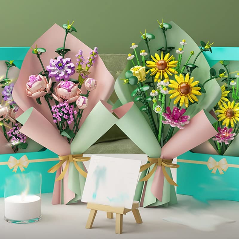 YDHWY Fai da Te Romante Rose Bouquet Building Building Sunflower Plant Flower Home Bonsai Assembly Assembly Brick (Color : B, Size : As Shown) - Image 7