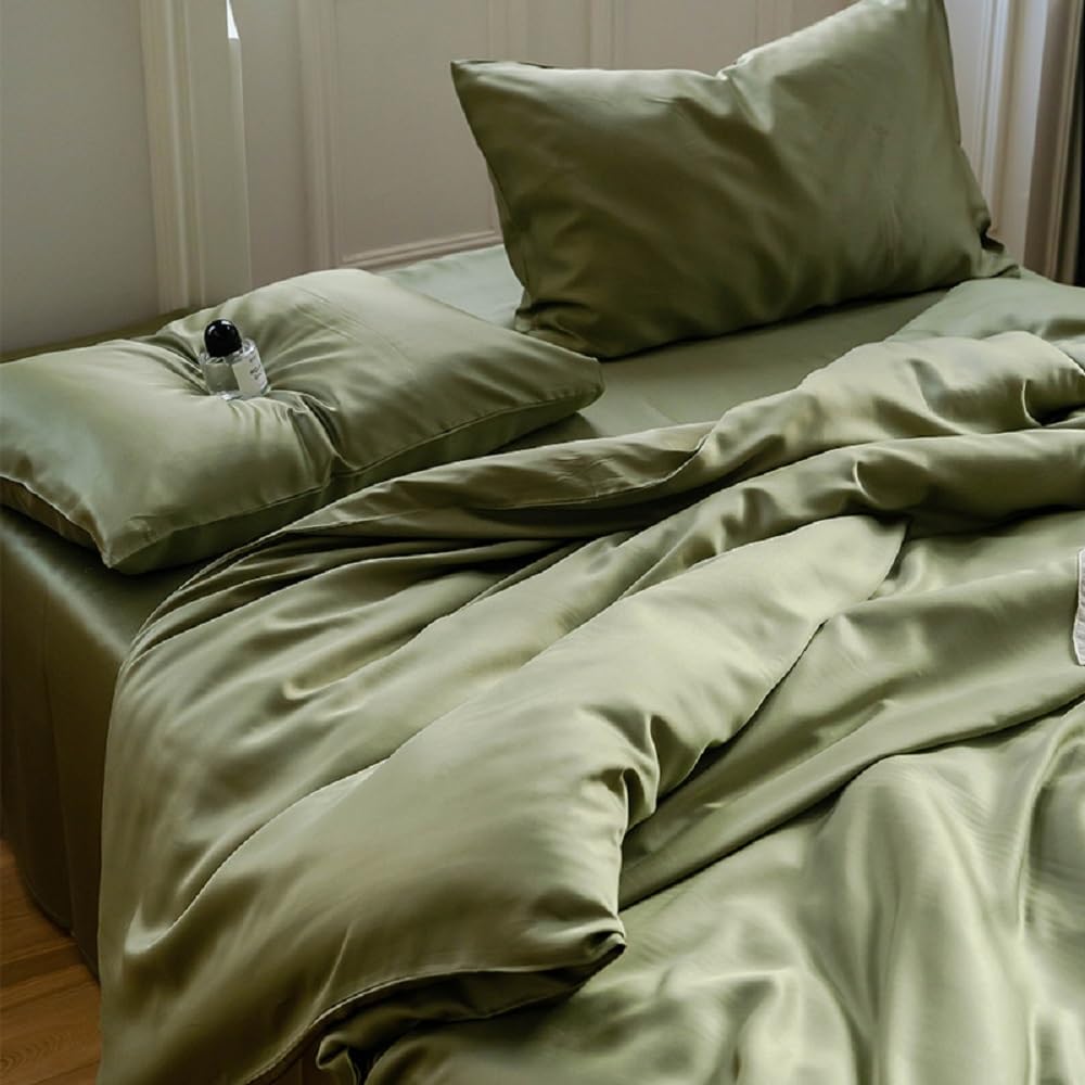 Lanqinglv Juego de ropa de cama de 200 x 220 cm de 100 % bambú Lyocell, color verde mako satén, refrescante con cremallera, certificado Öko-Tex, funda nórdica de lujo lisa de 200 x 220 cm y 2 fundas