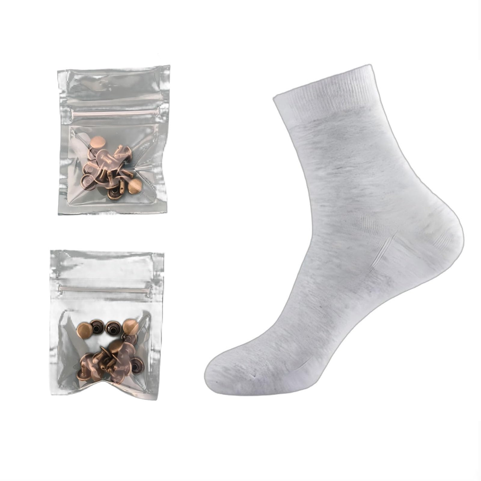 Copper Rivets for Grounding Shoes, 16 Pure Copper Solid Rivets and 1 Grounding Socks Suitable for Most Grounding Shoes (Light Gray, S)