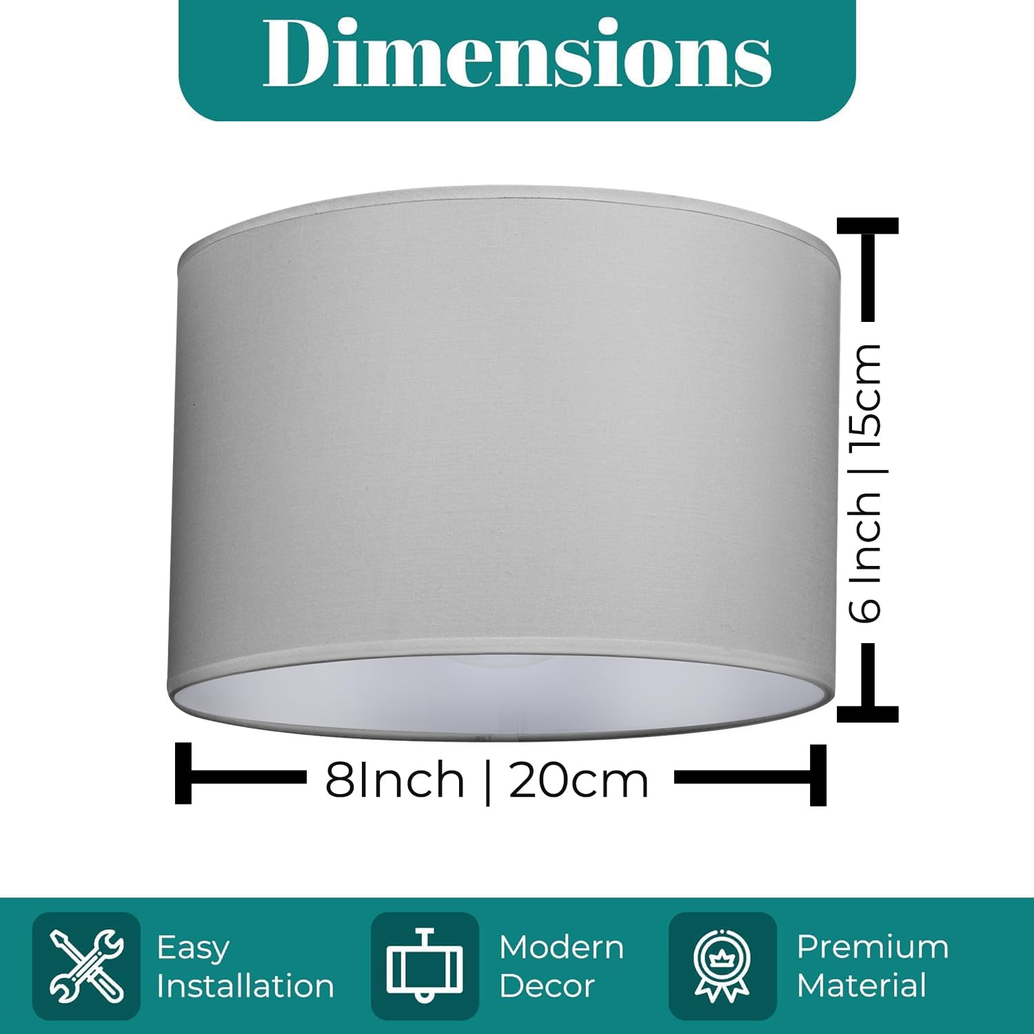 GIGGI Fabric Lamp Shades, 8" Grey Lampshades for Ceiling Lights, Table Lamps & Floor Lamps, Easy Fit Pendant Light Shade Ceiling for Living Room, Bedroom, Kitchen, Hallway, Office & Home Décor — view 5