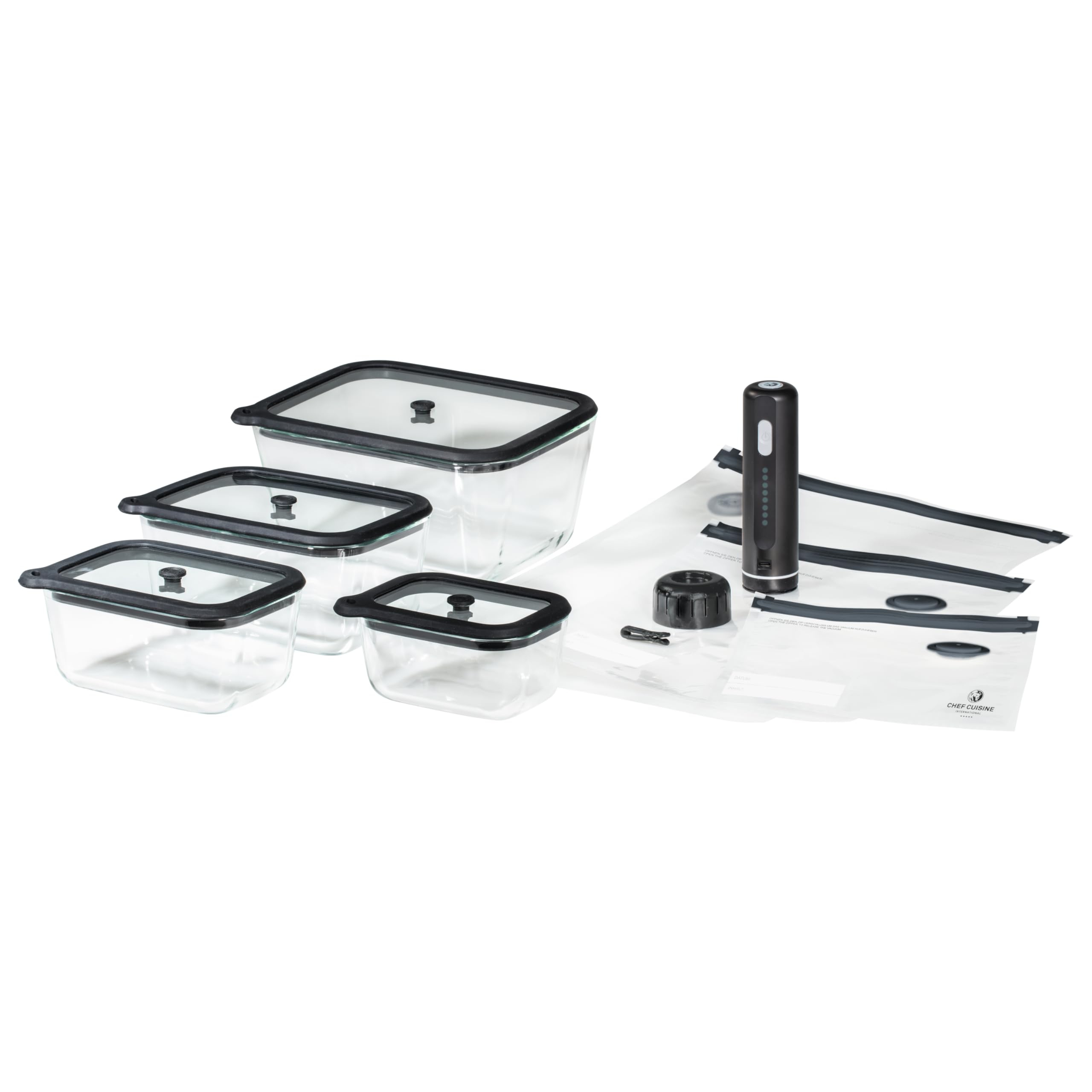 CHEF CUISINE Vakuum Starter-Set Professional, 16-tlg., Glas, Deckel, Pumpe