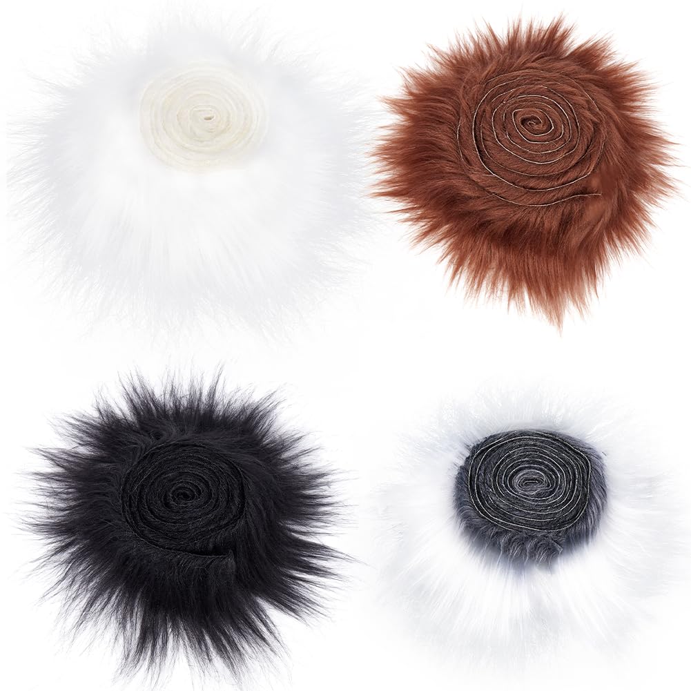 GORGECRAFT 4 Colors 2" x 60" Faux Fox Fur Fabric Christmas Shaggy Synthetic Plush Patch White Black Cream Gray Brown Fluffy Fuzzy Fur Scrap Trim Ribbon Sewing Fur Cuts for Crafts Santa Claus Halloween