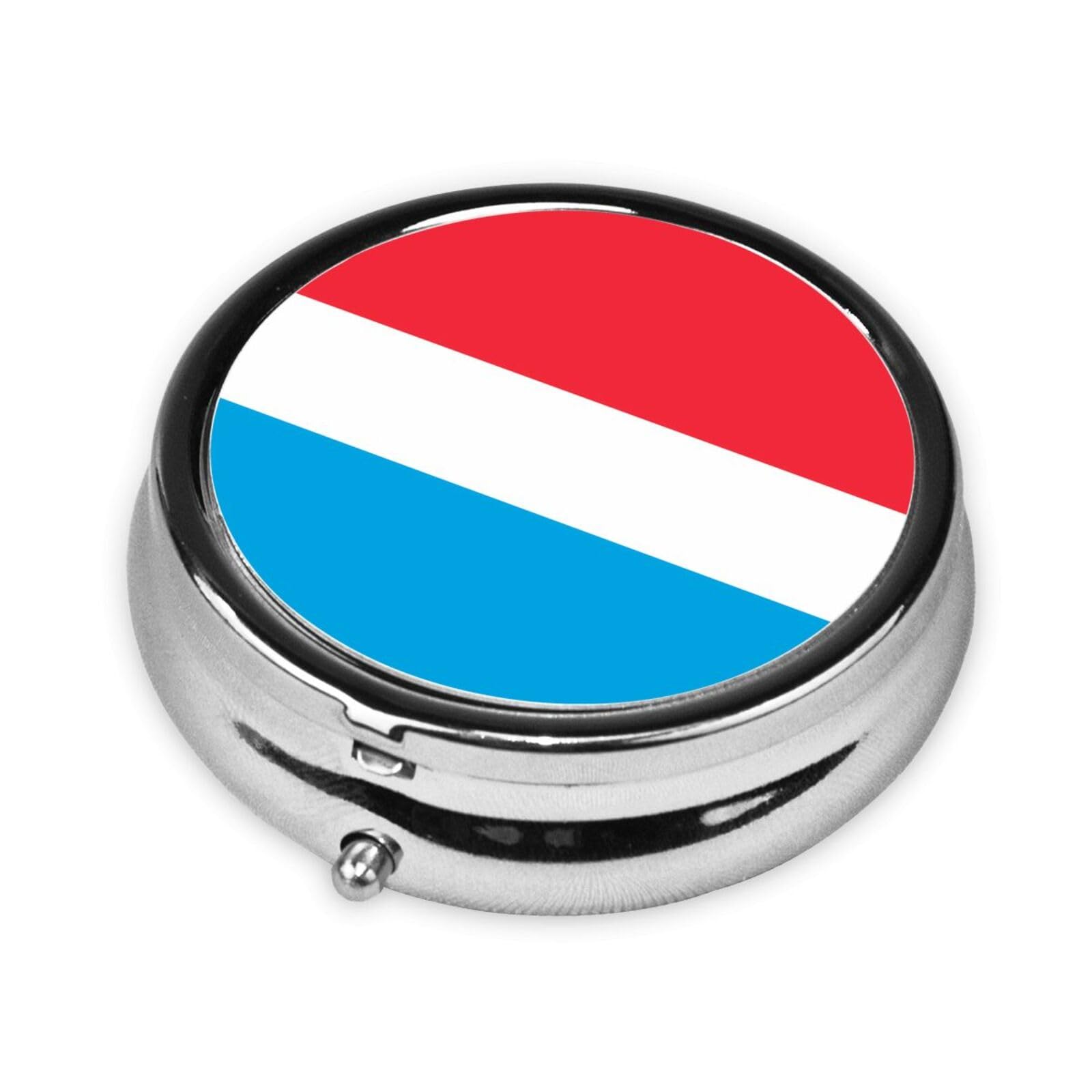 Cute 3-Compartments Round Pill Box Luxembourg Flag Small Pill Case Portable Medicine Dispenser,for Pocket Purse