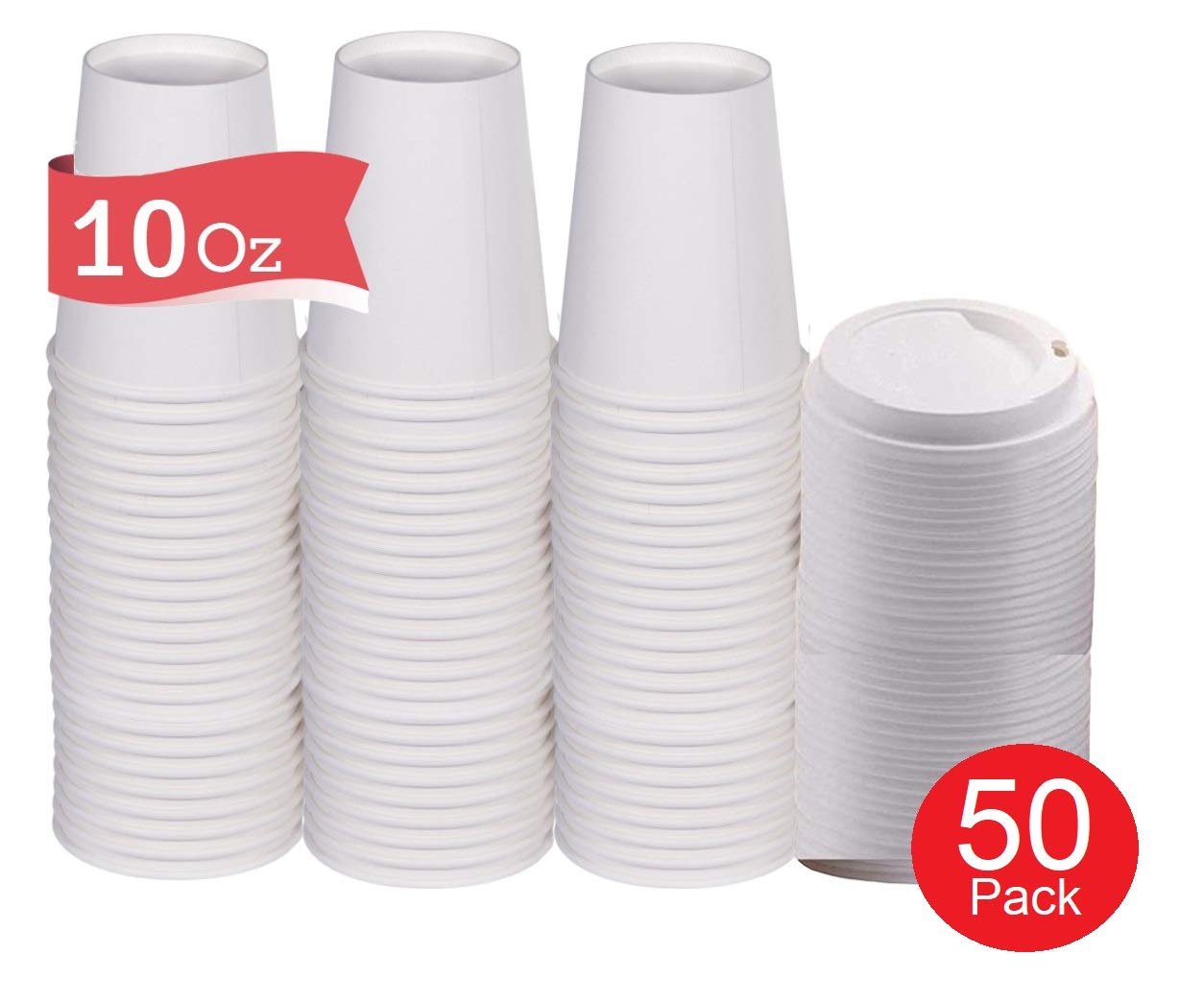 1InTheHome10 oz Coffee Cups With Lids Disposable Paper Coffee Hot Cups (50 Cup & 50 Lids))