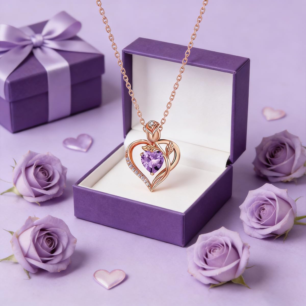 1.2CT Rose Heart Necklace Option of Moissanite or Lab-Grown Sapphire Ruby Emerald&More Necklace for Women Birthstone Girlfriend Necklace S925 Sterling Silver 18K White/Rose Gold Plated D Color VVS1 Gift for Wife Mother Daughter for Birthday Anniversary Valentine's Day Engraved 'I LOVE YOU' - Image 7