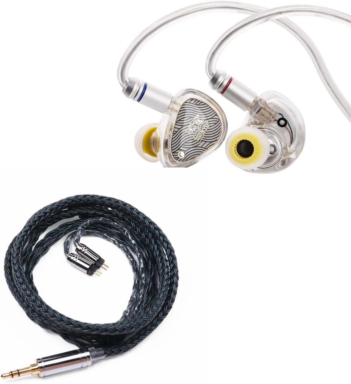 Linsoul TANGZU Wan'er S.G II in Ear Monitor,HiFi Wired Earbuds,10mm Dynamic Driver PET Diaphragm Gaming IEM Earphones(Clear White, 3.5mm) + Tripowin Zonie IEM Cable(2pin 0.78mm, 3.5mm)(Moss)