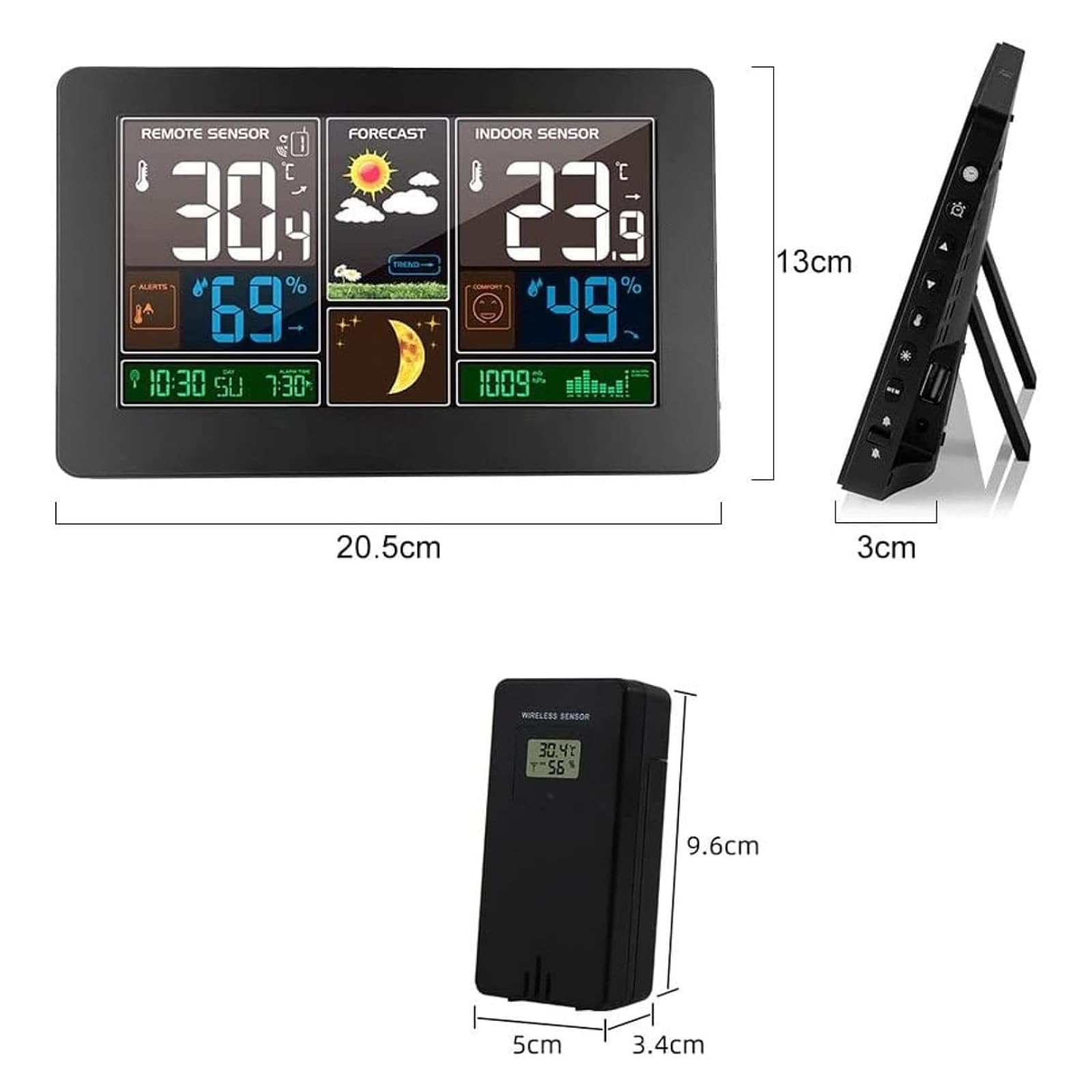 TsoLay Sensore di Temperatura E umidità, Stazione Meteorologica Termometro Interno Ed Esterno, Misuratore Elettronico di Temperatura E umidità, Retroilluminazione, per Casa, Camera da Letto, Ufficio