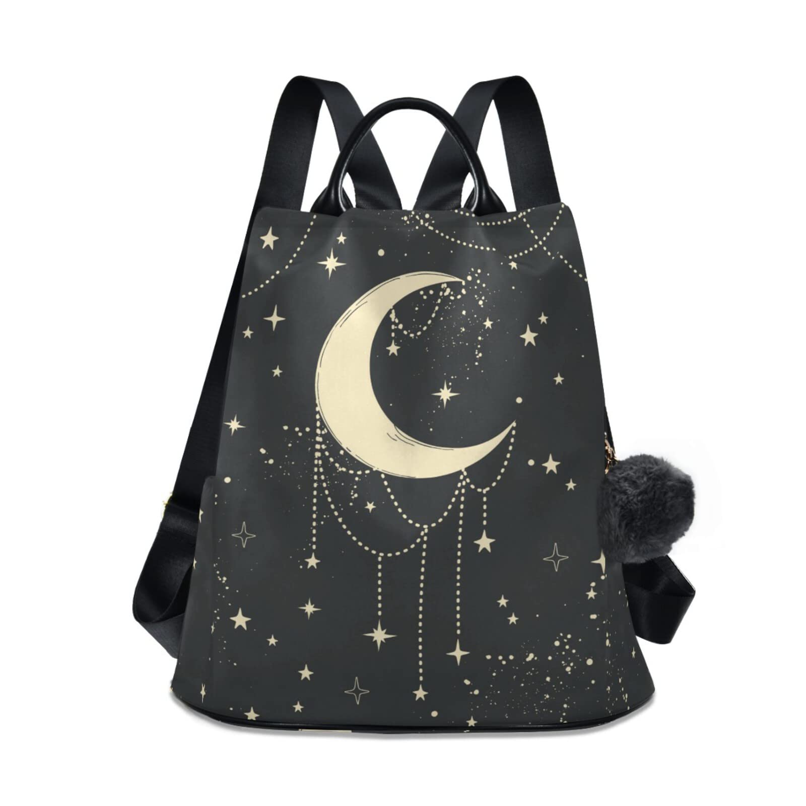 CBBYY Moon Star Dream Catcher Boho Backpack Purse for Women Nylon Anti-theft Travel Backpack Lightweight Shoulder Bag with Plush Ball Keychain